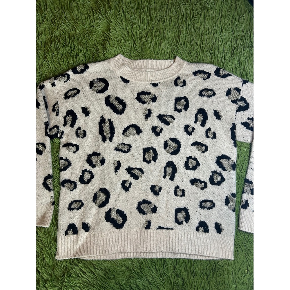 Anne Klein Sweater Women Large Leopard Print Metallic Crewneck Pullover READ